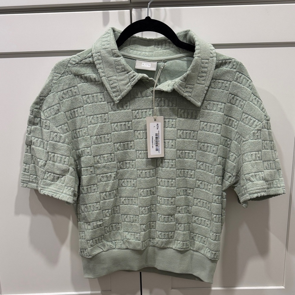 Kith Mint Green Logo-Patterned Terry Polo Shirt